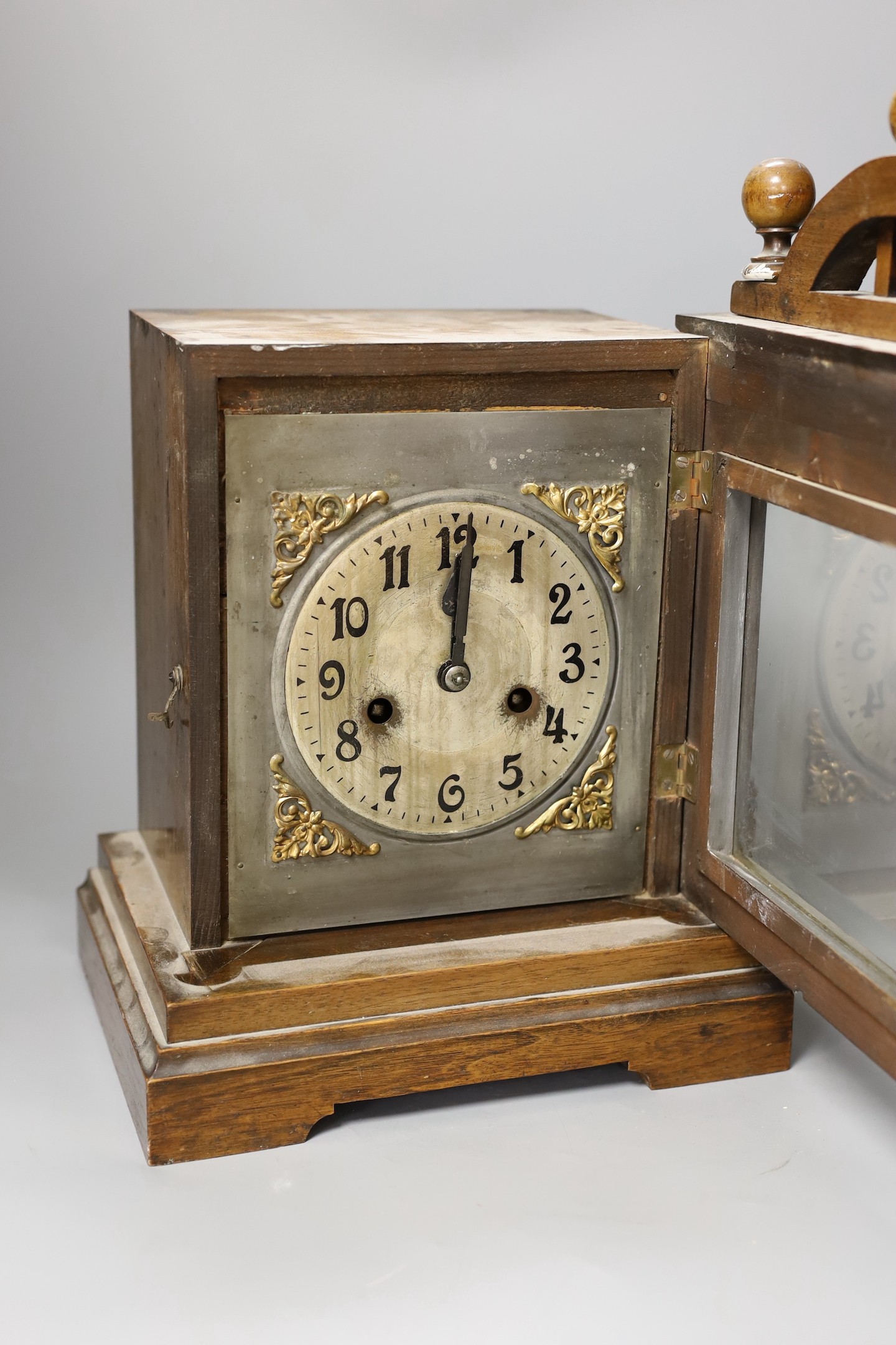 A German walnut mantel clock 37cm